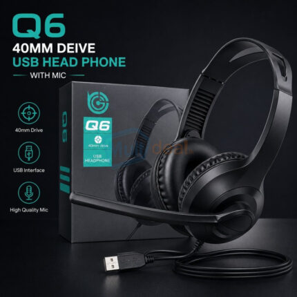 Q6 40MM Drive USB Headphone with Mic - Best price in Sri Lanka